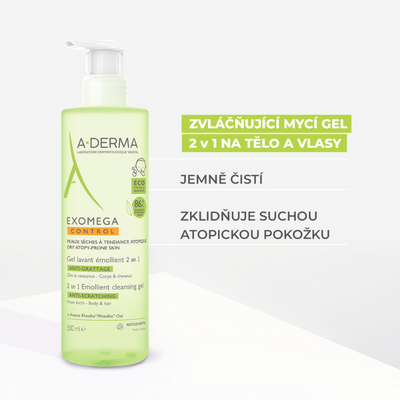 A-Derma Exomega CONTROL Zvláčňující mycí gel 2v1 500 ml
