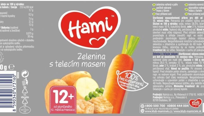 Hami masozeleninový příkrm Zelenina s telecím masem, 12+ 250 g