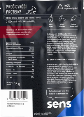 Sens Křupaví a pražení cvrčci - Chilli & Limetka 16 g
