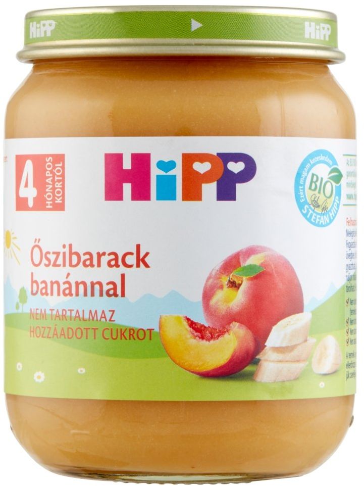 HiPP BIO őszibarack banánnal gyümölcskészítmény bébidesszert (4 hónapos kortól) 125 g