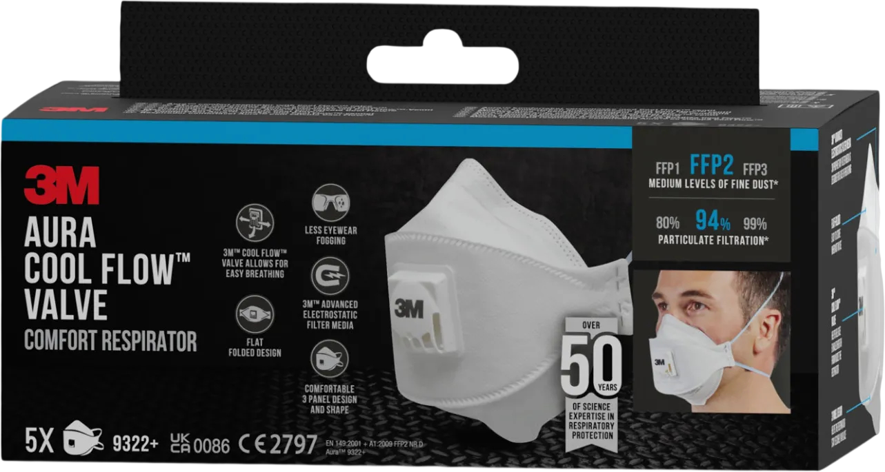 3M 9322-5 Aura™ respirátor proti částicím, s ventilem FFP2 5 ks