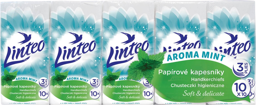 Linteo Papírové kapesníky 3vrstvé - máta 10 x 10 ks