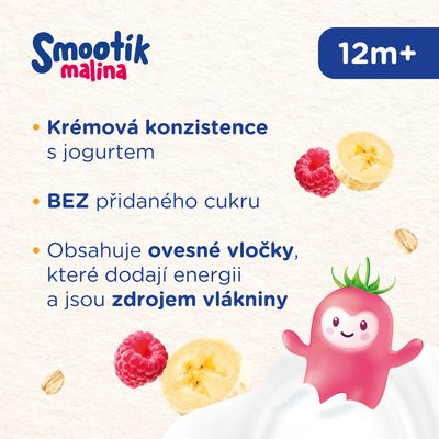 Sunar Smootík dětská kapsička malina, jogurt, ovesné vločky 12m+ 120 g