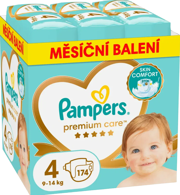 Pampers Premium Care plenky vel. 4, 9-14 kg měsíční balení 174 ks