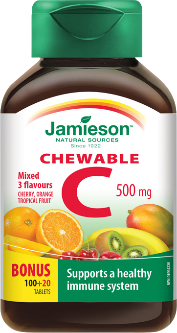 Jamieson Vitamín C 500 mg tablety na cucání mix tří ovocných příchutí 120 ks