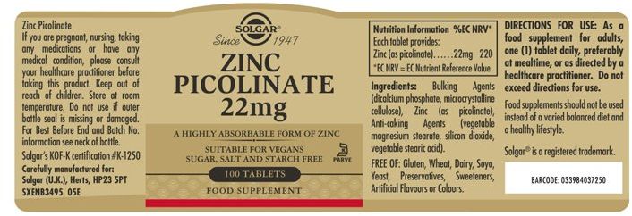 Solgar Zinek 100 tablet