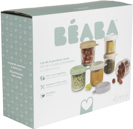 Beaba Kelímky na jídlo skleněné Natural 6 x 250 ml