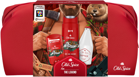 Old Spice Lumberjack, Kosmetická sada s tuhým deodorantem, sprchovým gelem Bearglove, vodou po holení
