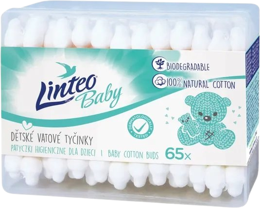 Linteo Baby Papírové vatové tyčinky box 65 ks