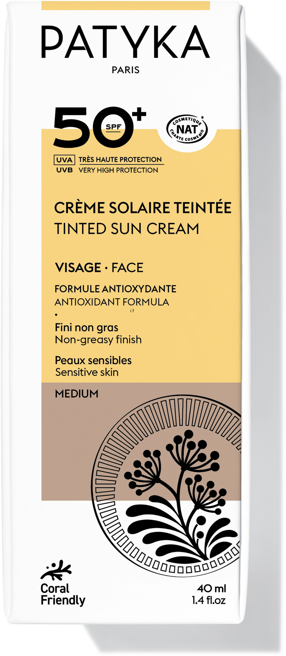 Patyka Tónovaný opalovací krém na obličej SPF 50+ medium 40 ml