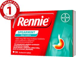Rennie Spearmint (bez cukru), žvýkací tablety, 36 ks