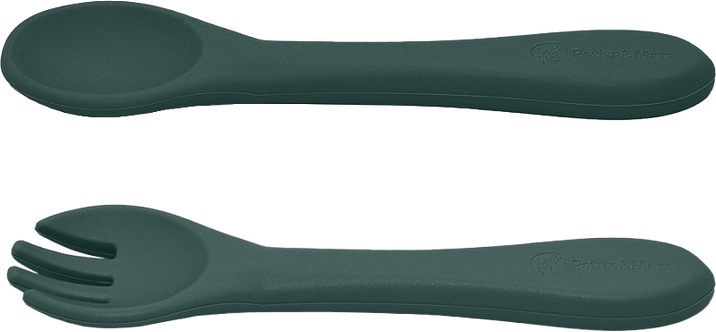 Petite&Mars Set jídelní silikonový TAKE&MATCH, Misty Green - Intense Ochre 6m+, 4 ks