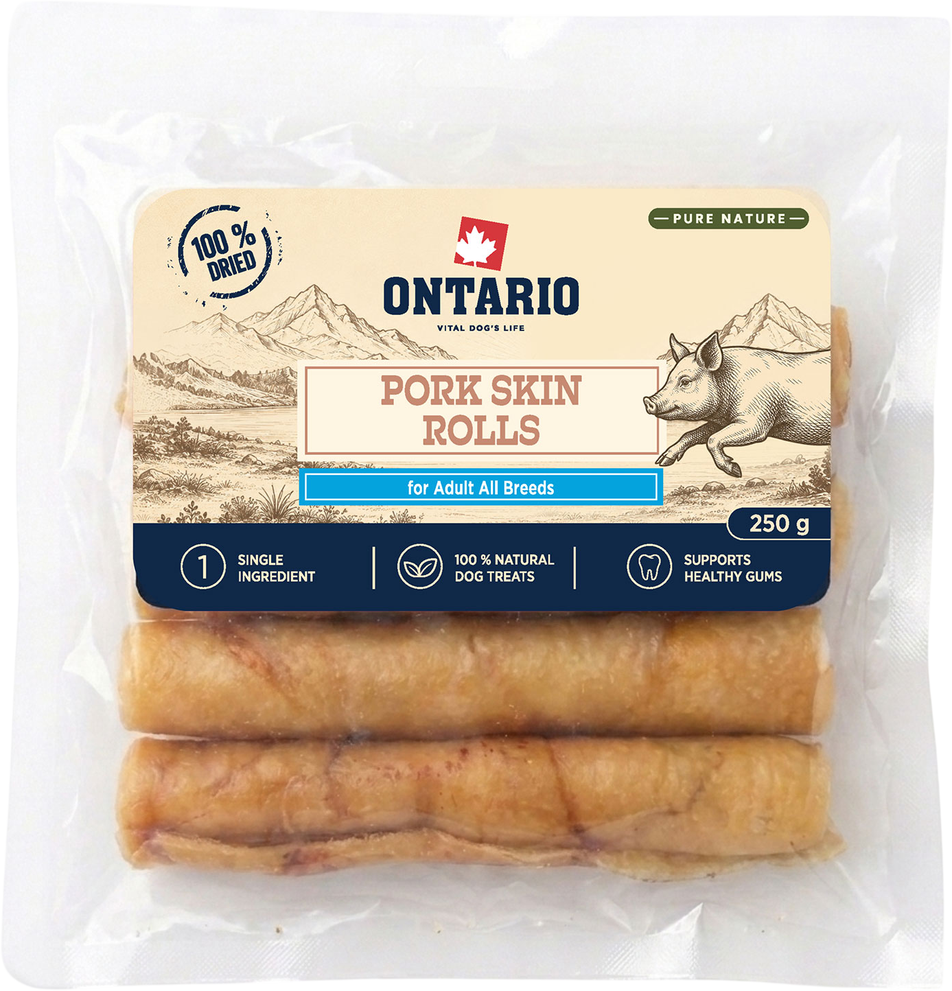 Ontario Pochoutka Pure Nature vepřová kůže rolka sušená 1 x 250 g