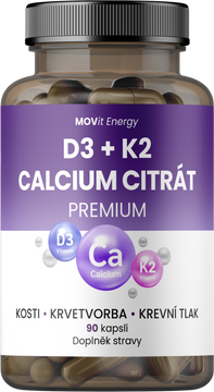 MOVit Energy Vitamín D3 1000 IU + K2 75 mcg + Calcium Citrát 90 kapslí