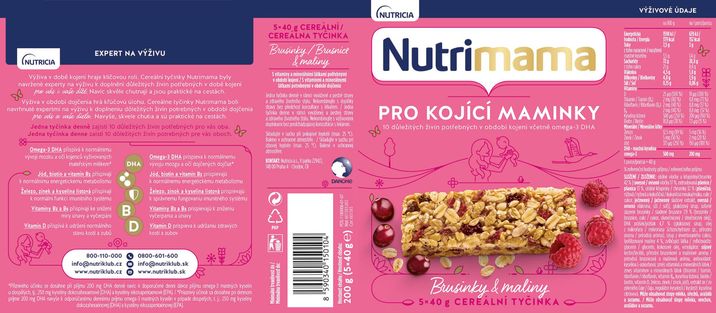 Nutrimama cereální tyčinky Brusinky/Maliny 5 x 40 g