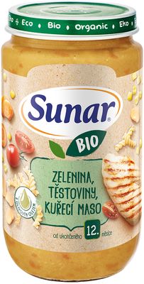 Sunar BIO příkrm zelenina, těstoviny, kuřecí maso 12m+, 235 g