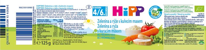 HiPP BIO Zelenina a rýže s kuřecím masem 125 g