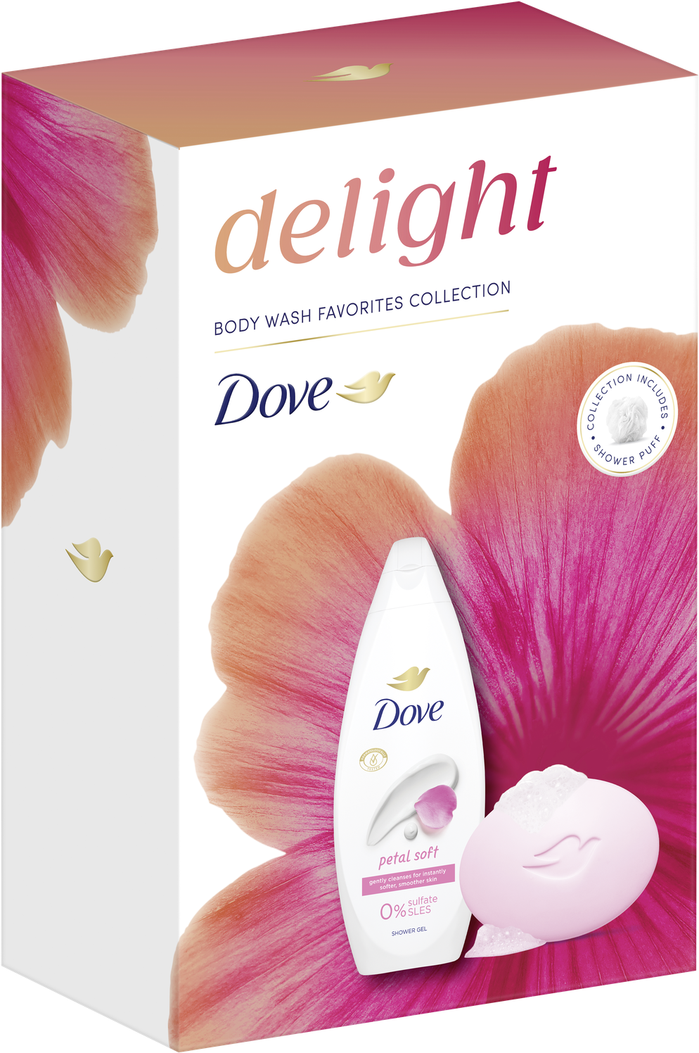 Dove Petal Soft kazeta se sprchovou houbou