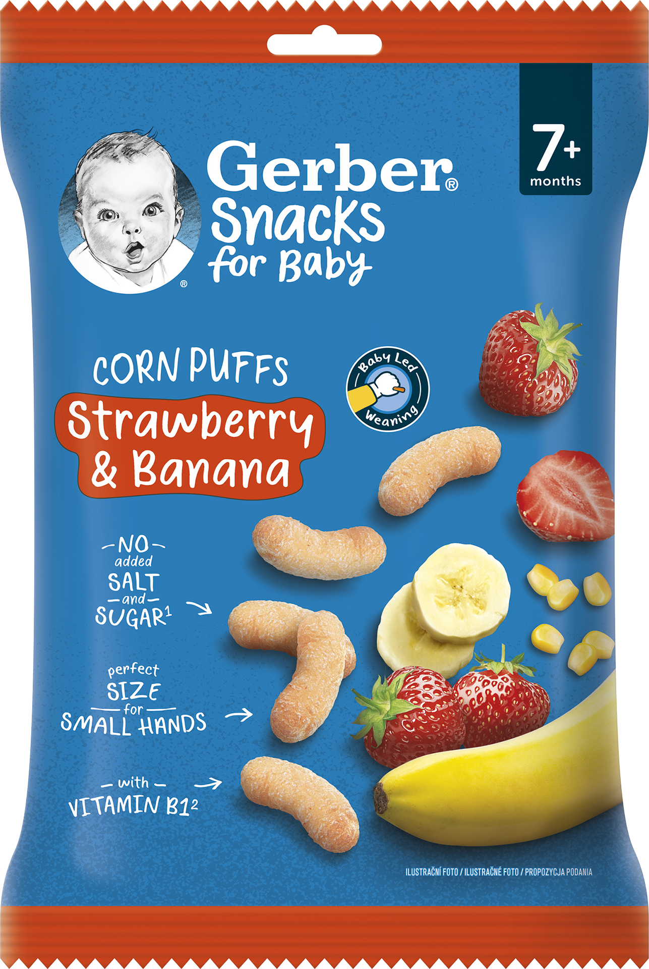 Gerber Snacks kukuřičné křupky jahoda a banán 28 g