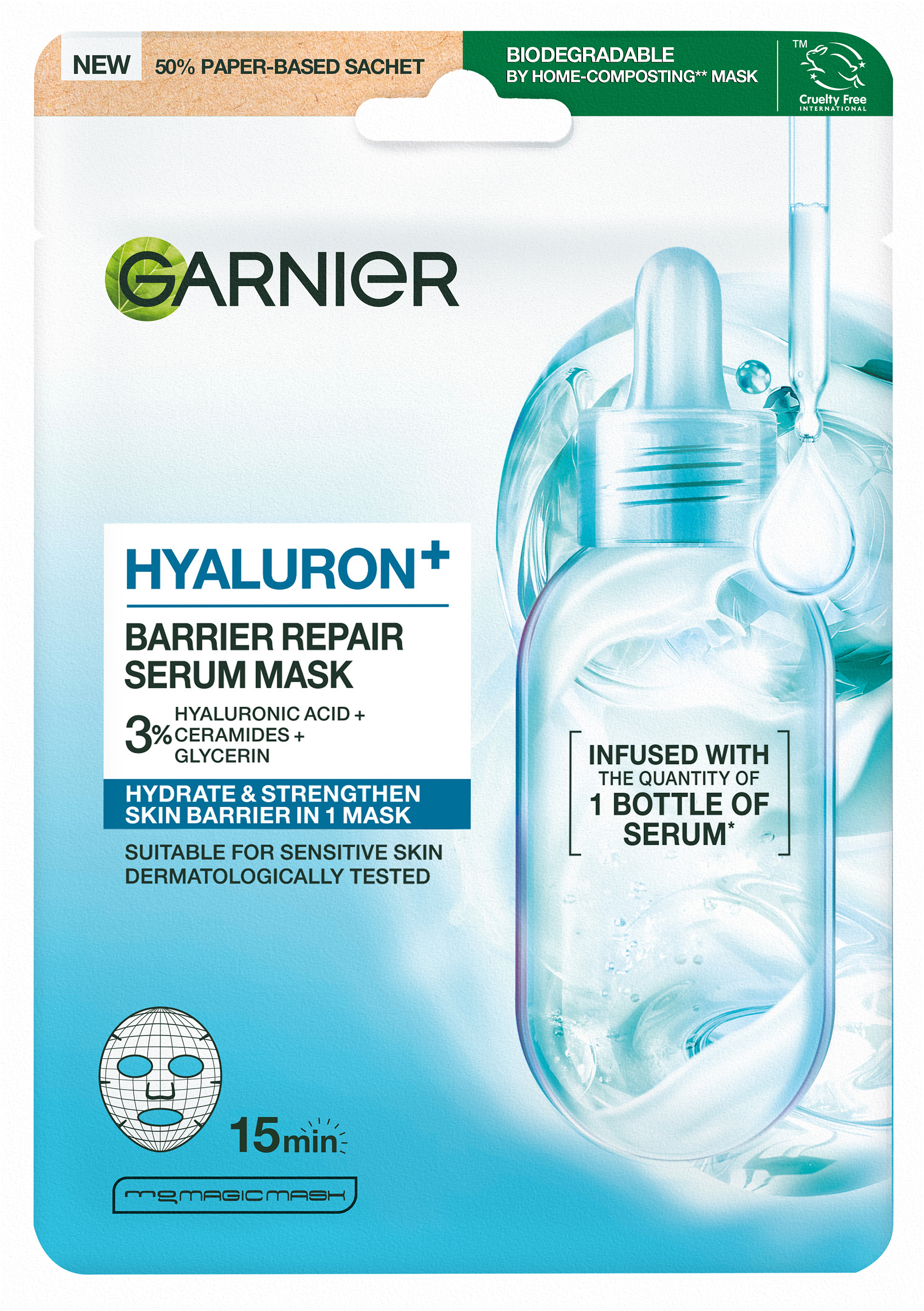 Garnier HYALURON+ Textilní pleťová maska pro obnovu kožní bariéry s kyselinou hyaluronovou 28 g