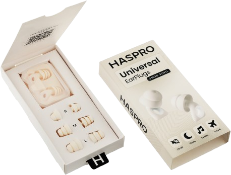 Haspro Universal Sand, 1 pár opakovaně použitelných silikonových špuntů do uší, béžové