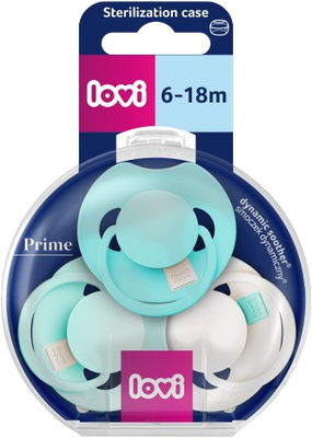 LOVI Dudlík silikonový dynamický PRIME Tutti Frutti 6-18m Aqua Green 3 ks