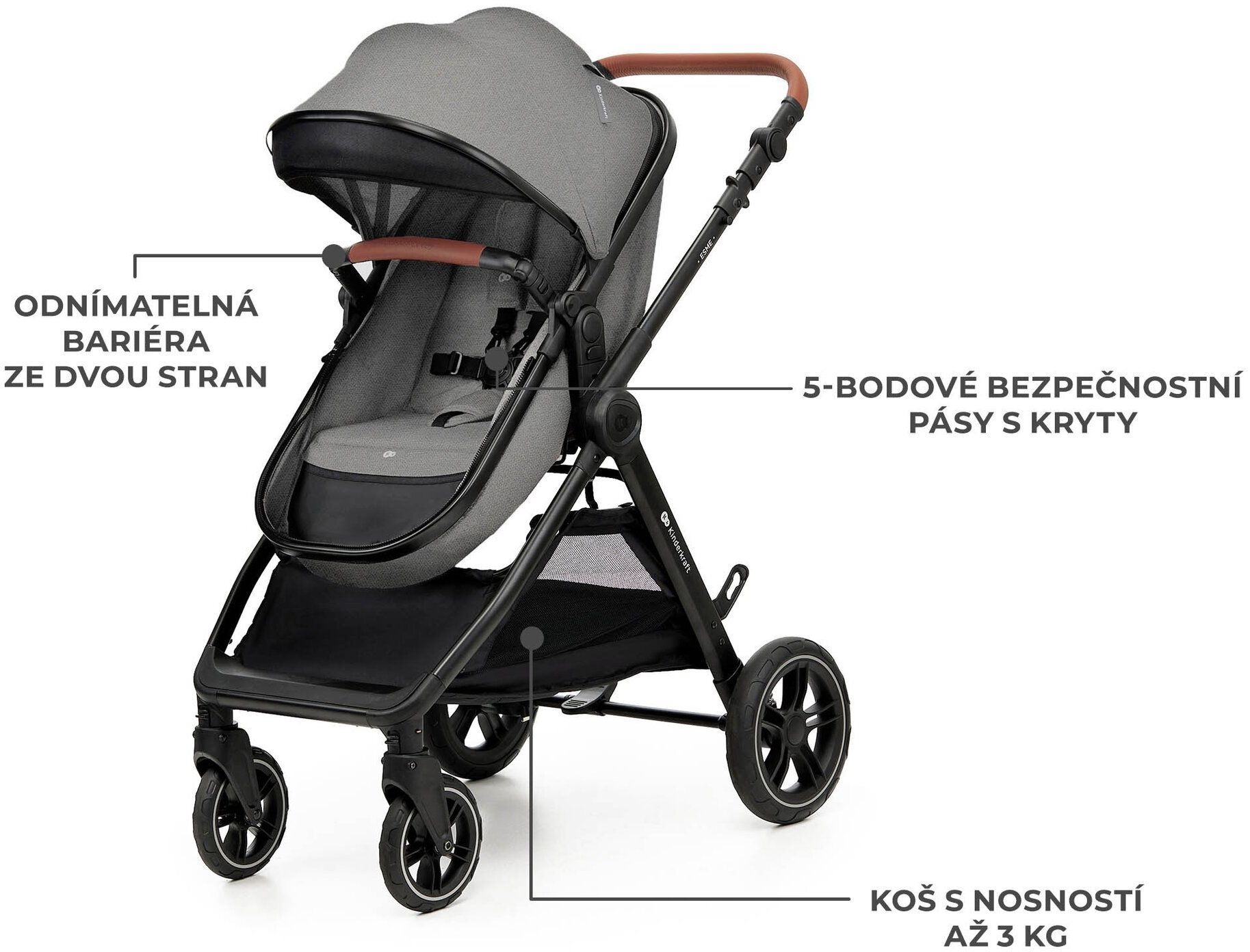 Kinderkraft Kočárek kombinovaný 3v1 Esme Pro Moonlight Grey
