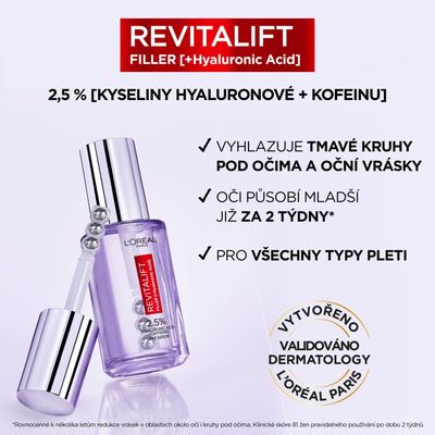 L'Oréal Paris Revitalift Filler oční sérum s 2,5% kyselinou hyaluronovou 20 ml
