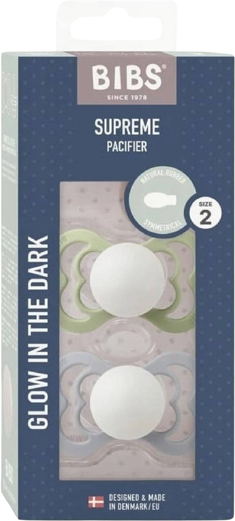 BIBS Ortodontické dudlíky Supreme z přírodního kaučuku - , velikost 2, Sage nighttime/Cloud nighttime 2 ks