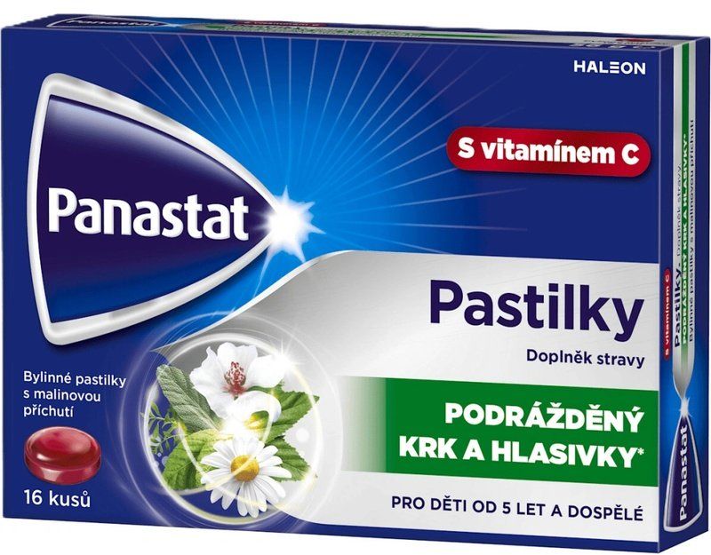 Panastat Bylinné pastilky s vit.C příchuť malina 16 ks