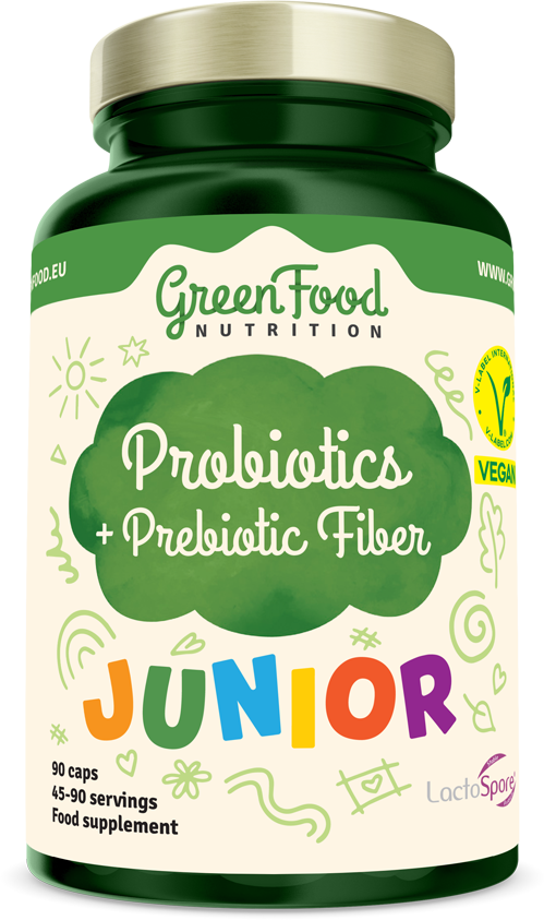 GreenFood Nutrition Junior Probiotics + Prebiotic Fiber 90 kapslí