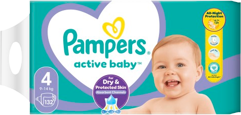 Pampers Active Baby plenky vel. 4, 9-14 kg, 132 ks