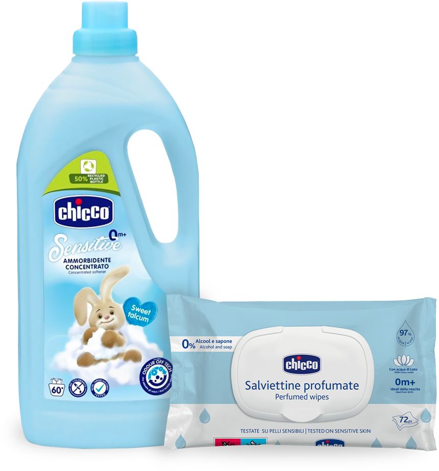 Chicco Aviváž koncentrovaná Baby Sensitive Sladký pudr + vlhčené ubrousky zdarma 1 x 1500 ml