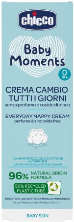 Chicco Krém na dětský zadeček Baby Moments bez parfému na každý den, 0m+ 100 ml