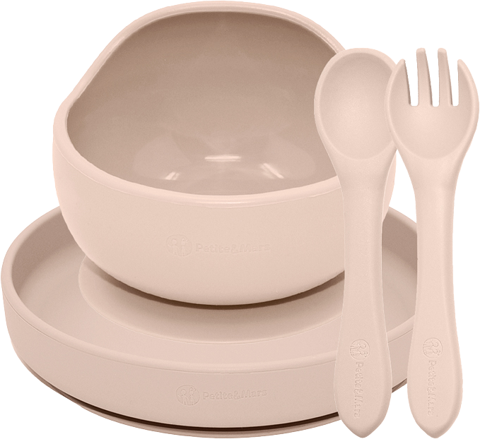 Petite&Mars Set jídelní silikonový TAKE&MATCH Desert Sand 6m+ 3 ks