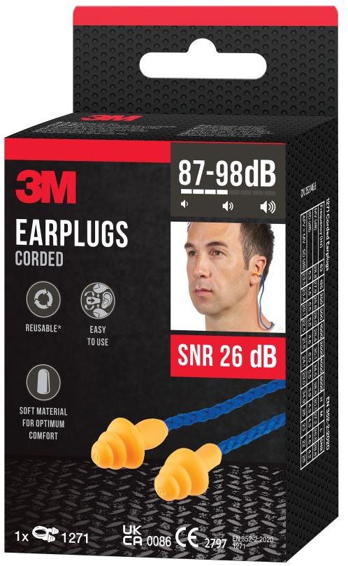 3M Šňůrkové špunty do uší 1271, SNR 26 dB, oranžové 12 ks