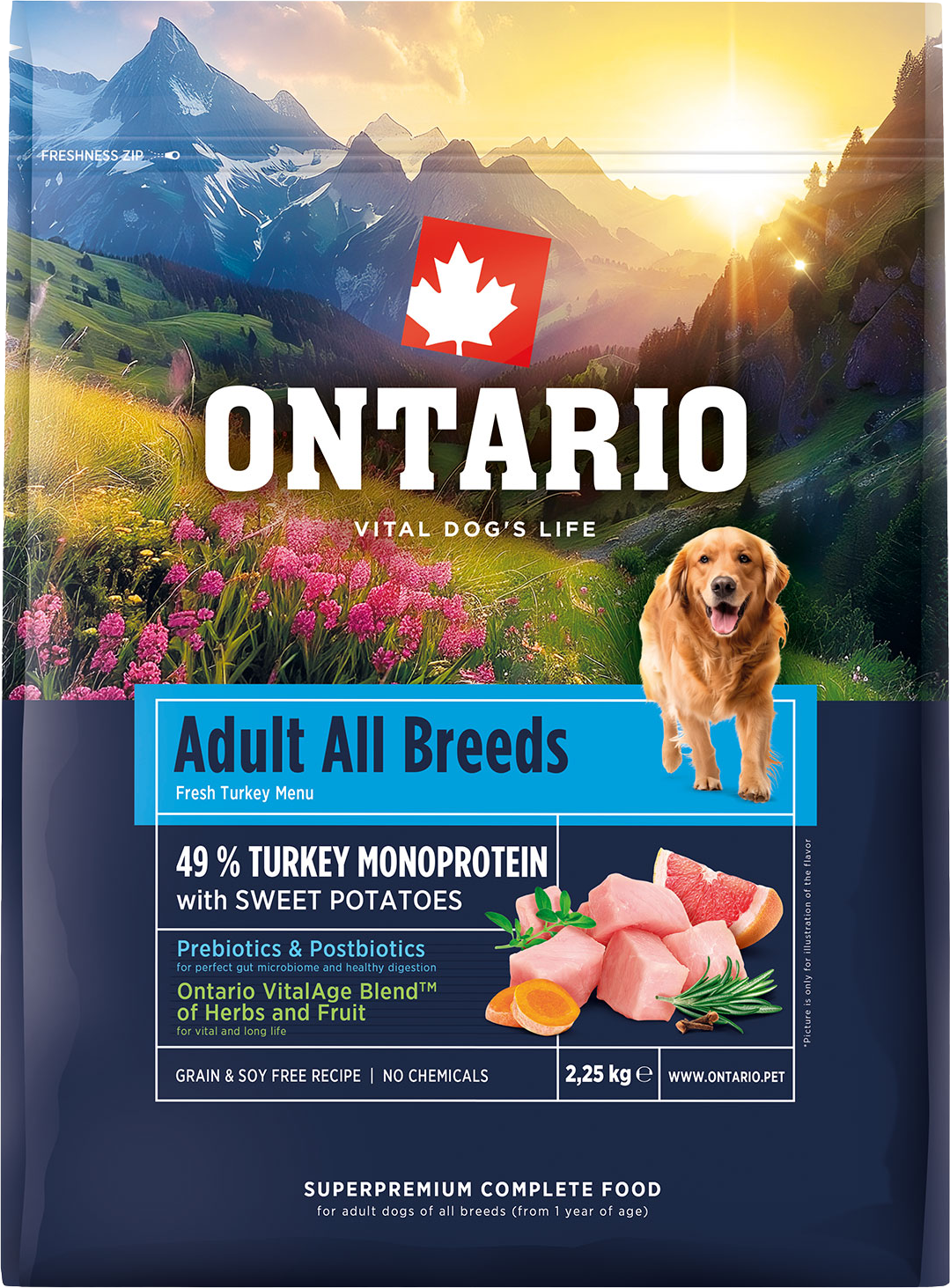 Ontario Krmivo Adult All Breeds Monoprotein Turkey & Sweet Potatoes 2.25 kg