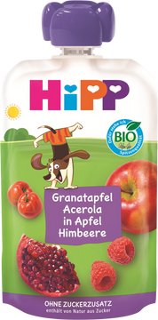 HiPP BIO Hippis 100% ovoce Jablko-Maliny-Granátové jablko-Acerola 100 g