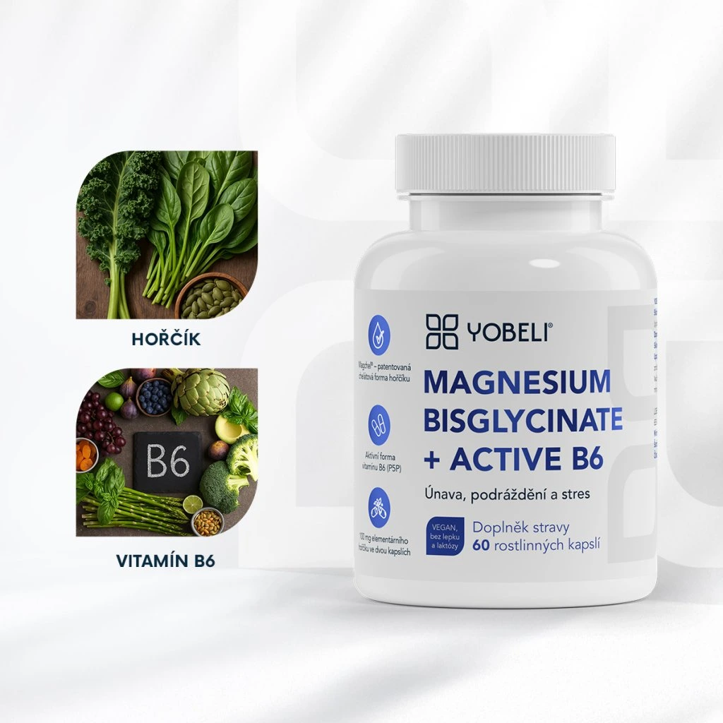 Lobey Yobeli Hořčík bisglycinát a vitamín B6, 60 kapslí