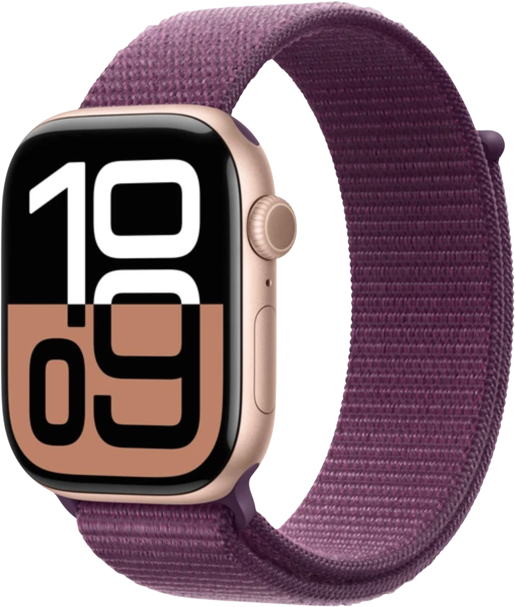 Apple Watch Series 10 GPS + Cellular 42mm Rose Gold Aluminium Case with Plum Sport Loop