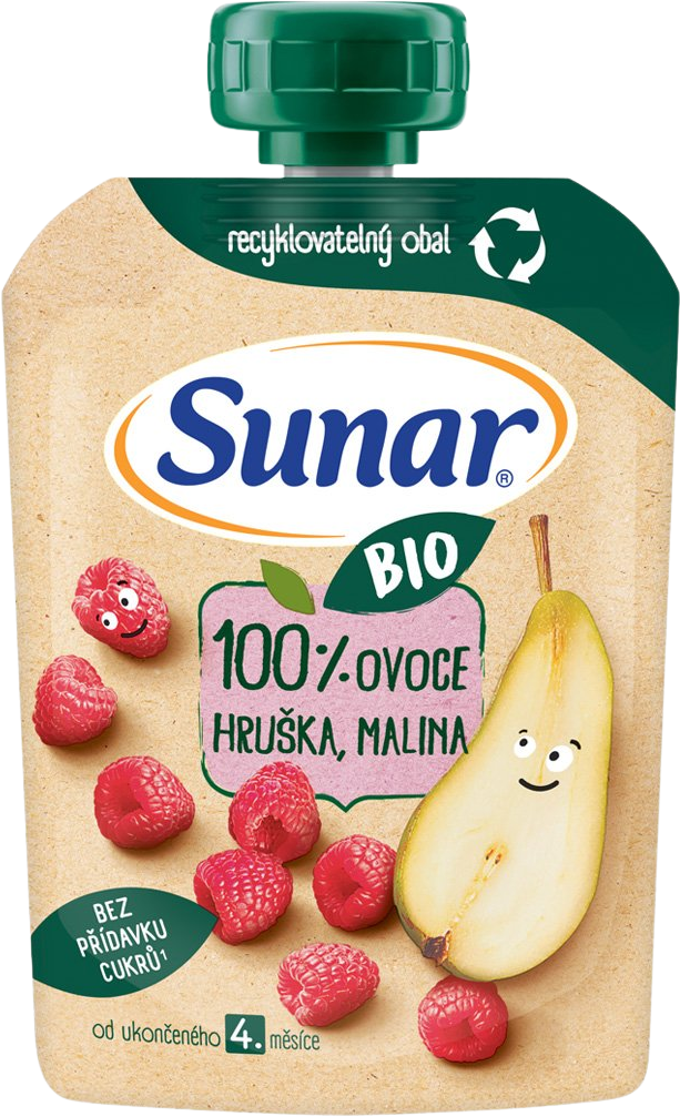 Sunar BIO ovocná kapsička hruška, malina 4m+ 100 g