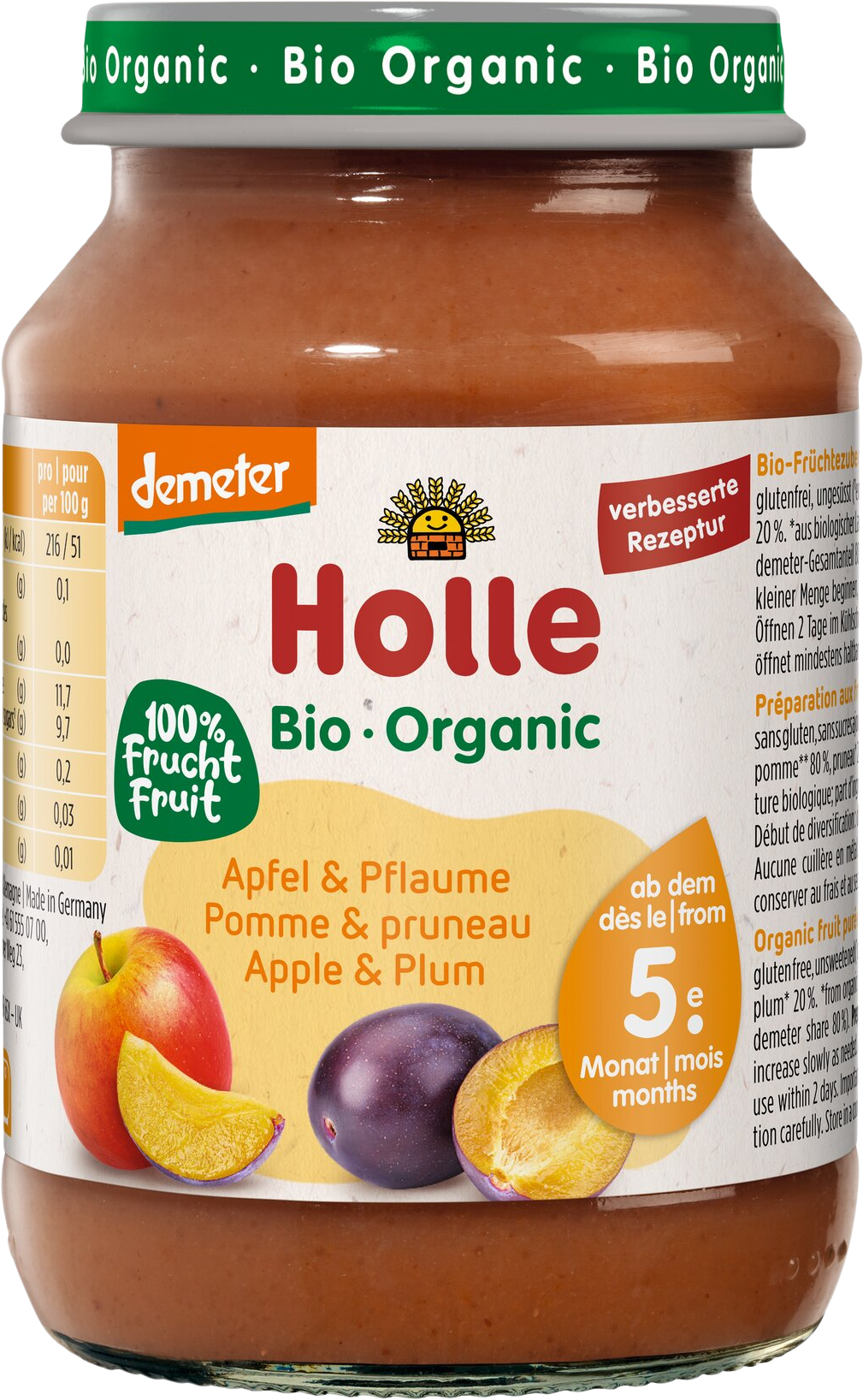 Holle bio dětská přesnídávka Jablko a švestka 190 g