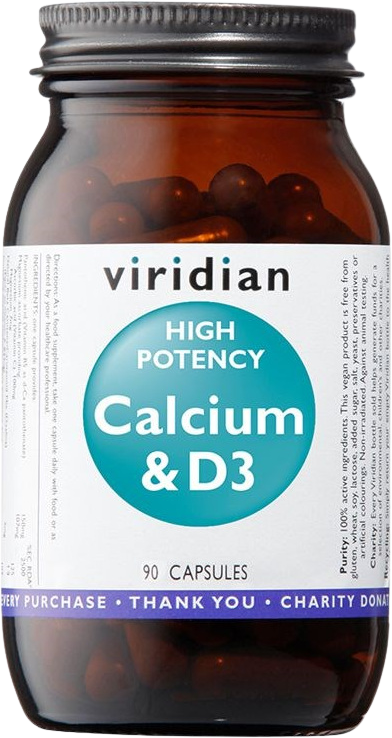 Viridian High Potency Calcium & D3 (Vápník s vitamínem D3) 90 kapslí