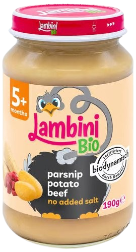 Lambini Bio Demeter příkrm pastinák, brambory a hovězí maso 190 g