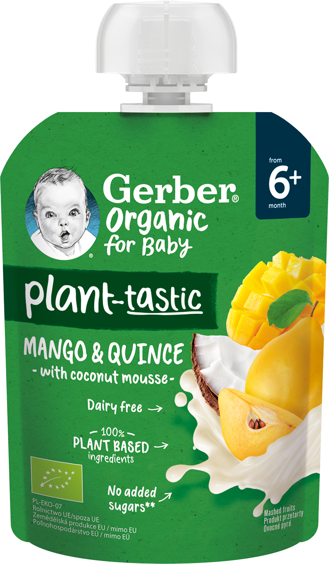 Gerber Organic ovocná kapsička mango a kdoule s kokosovým mlékem 80 g