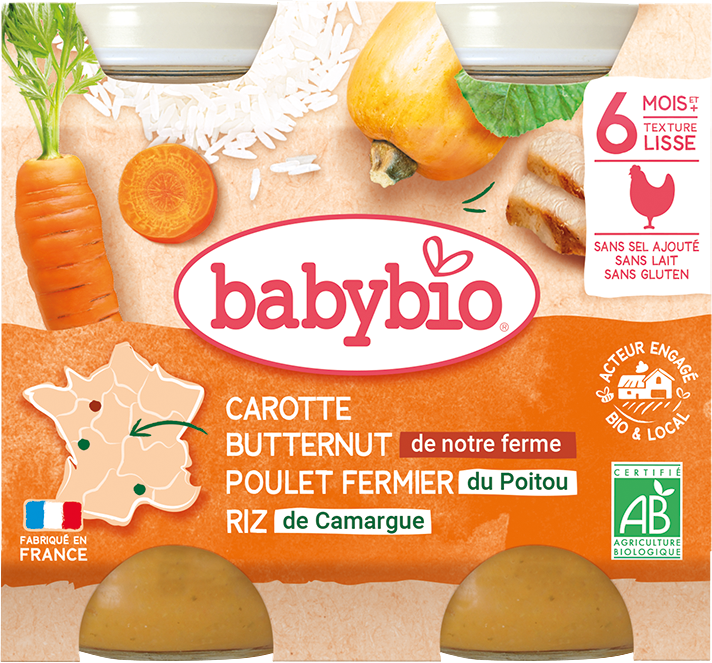 Babybio mrkev s máslovou dýní, kuřetem a rýží 2 x 200 g