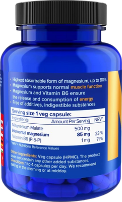 Natios Magnesium Malate 500 mg + B6, (elem. hořčík 85 mg), 90 kapslí