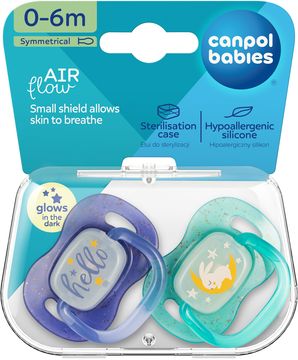 Canpol babies Dudlík svítící silikonový symetrický NIGHTGLOW 0-6m kluk 2 ks