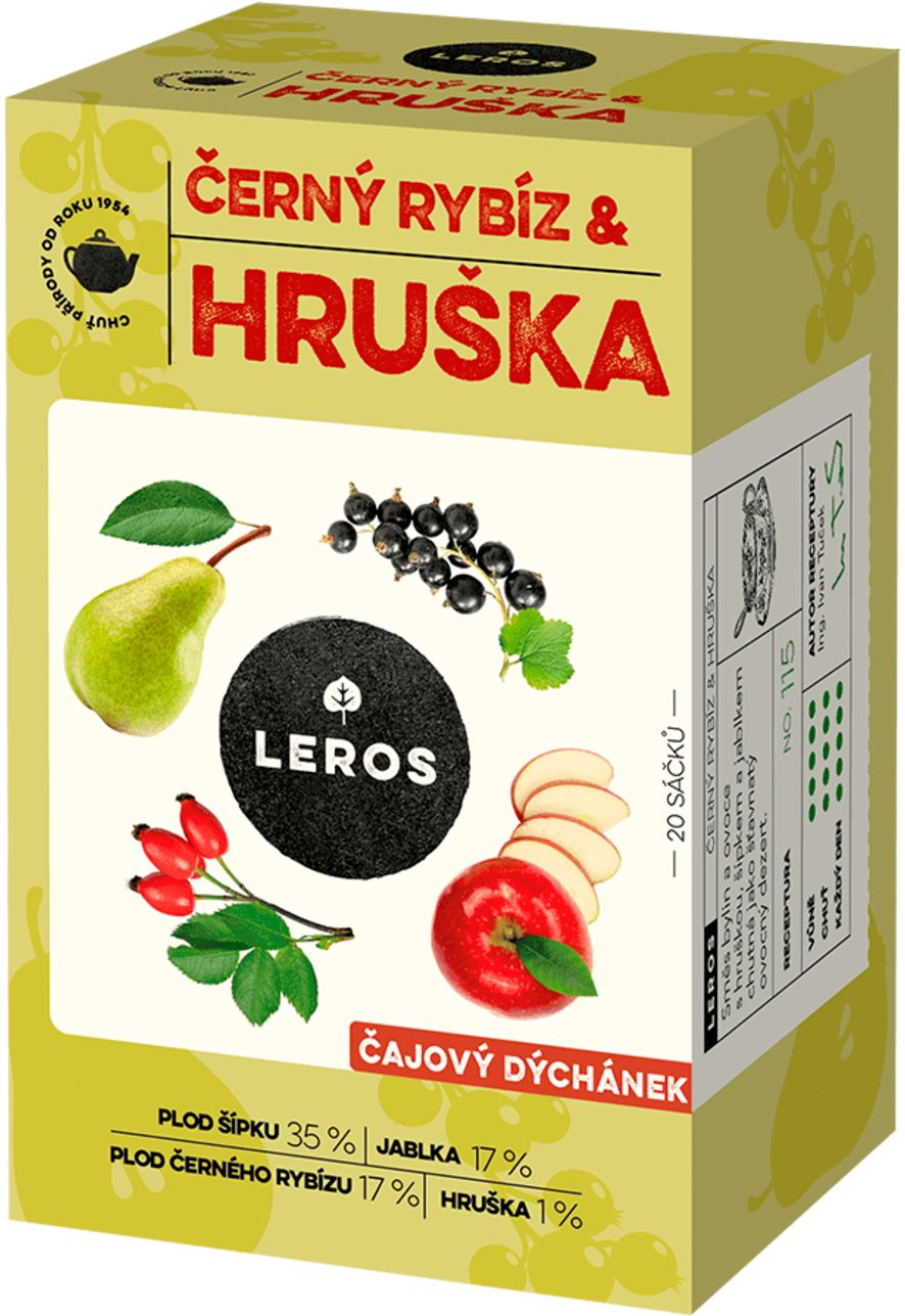 Leros Čajový dýchánek, černý rybíz & hruška 20 x 2.5 g