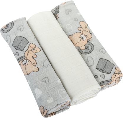 Bomimi Pleny bavlna Premium 14 g/m2 potisk, 80x70cm medvídek-šedá 3 ks